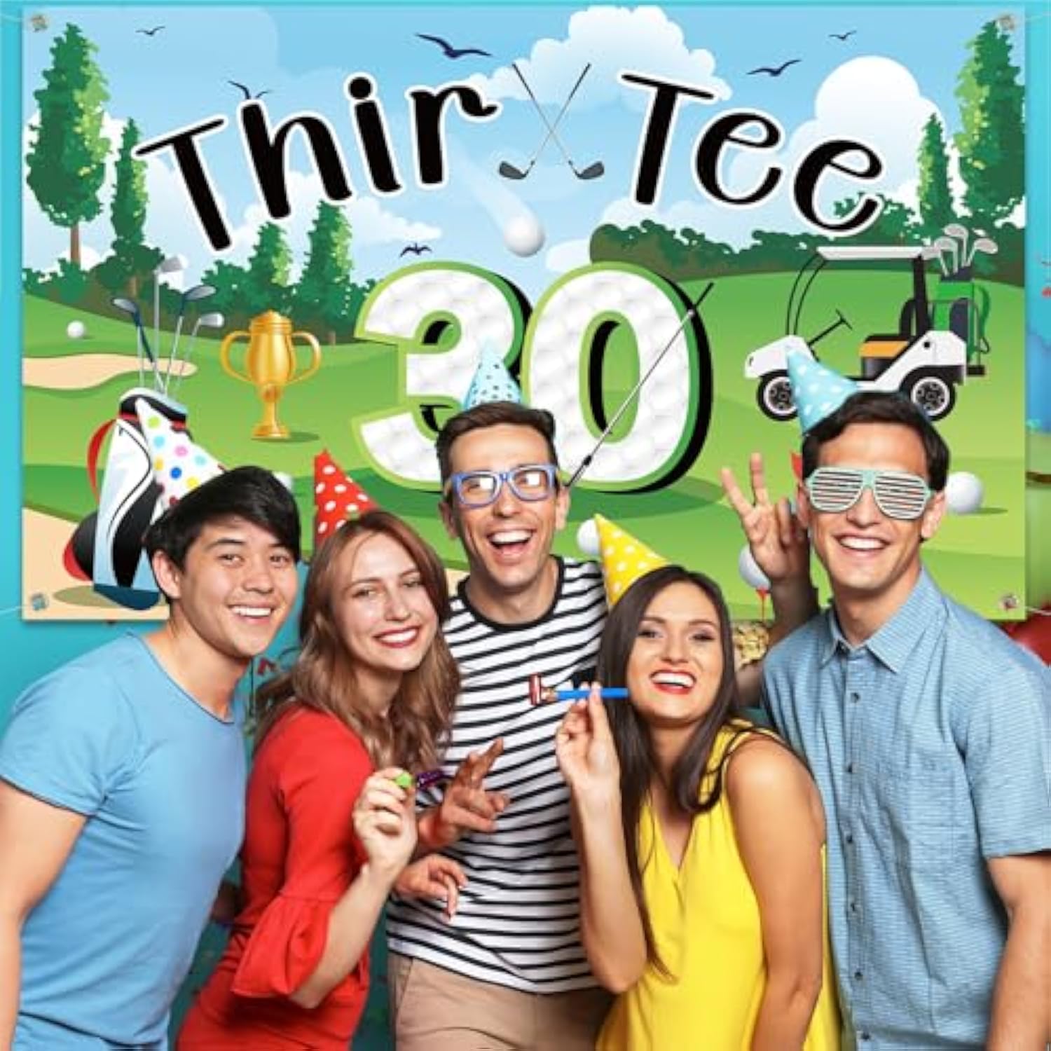 Golf 30Th Birthday Decorations - 30Th Birthday Backdrop, Thir-Tee Banner, Honeycomb, Hanging Swirls, Paper Pom Poms And Balloons For Him Or Her 30 Birthday Party Supplies