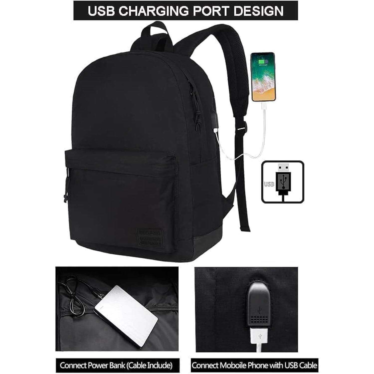 Casual Laptop Backpack For Men And Women, School Backpack For Boys And Girls, College Bookbag, Usb Charging Port, Lightweight Back Pack(Black)