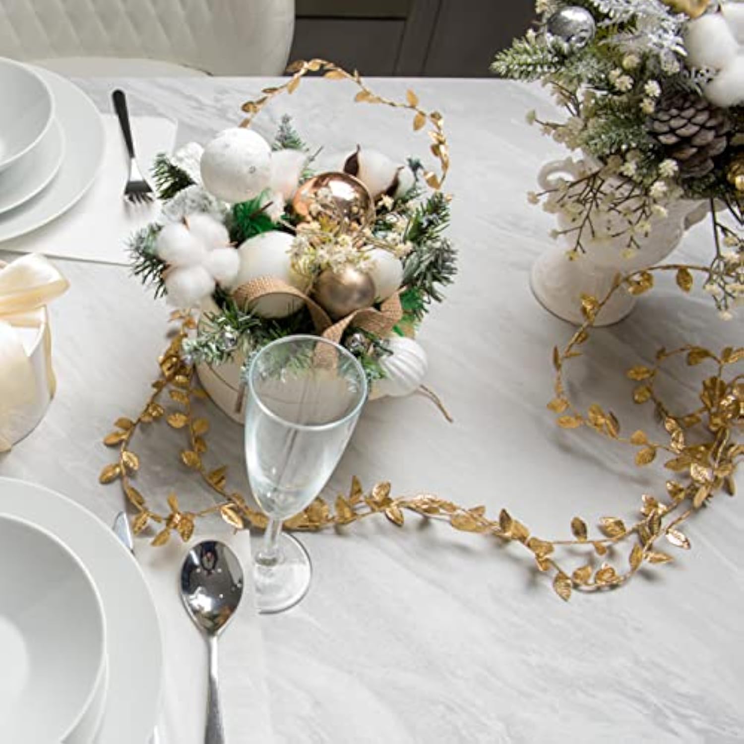 43.7 Yards Gold Leaf Trim Ribbons, Artificial Vine Leaves Christmas Ribbon Trim Rope Spool For Wreath Making, Diy Crafts, Gift Wrapping, Wedding Party, Garland Home Decorations