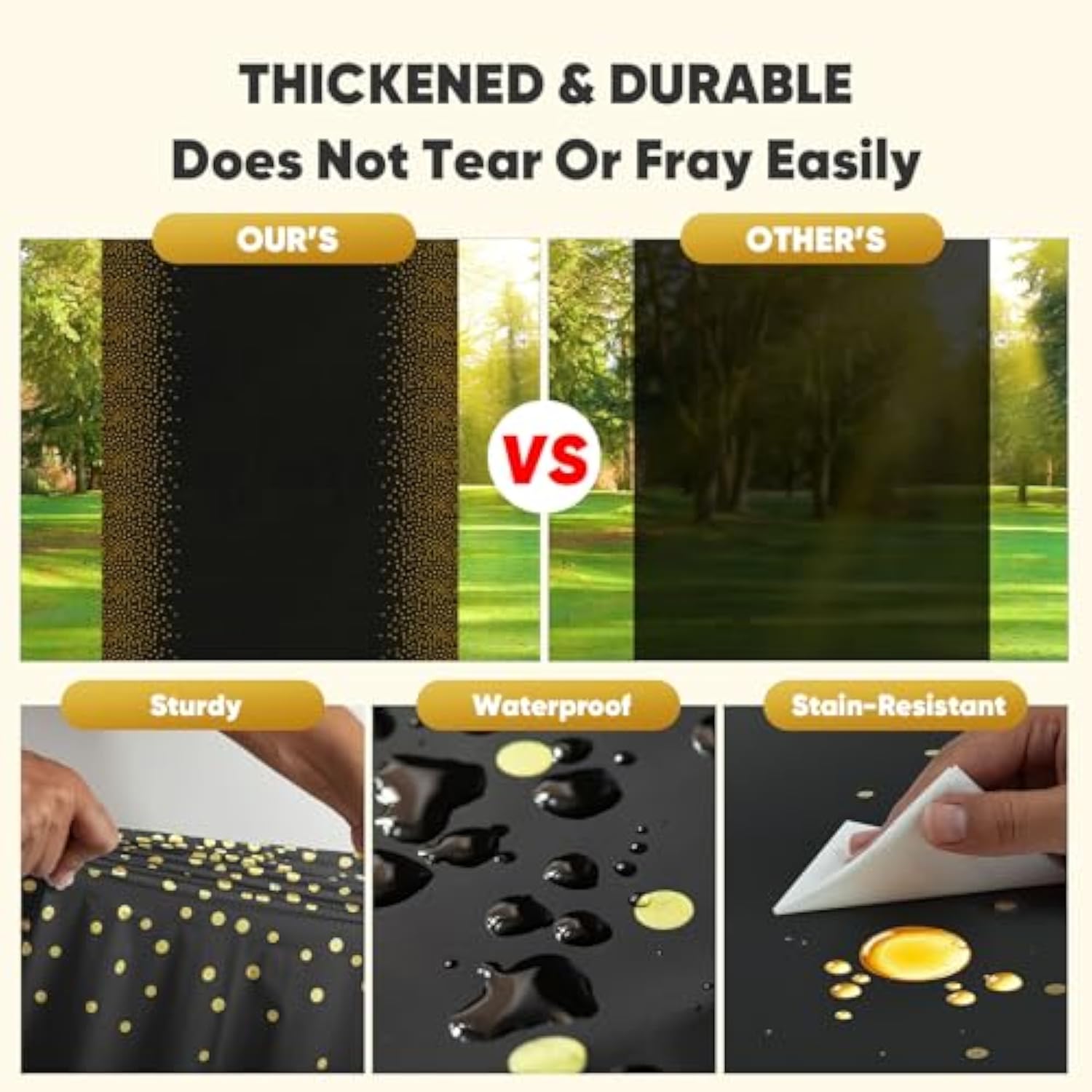 12-Pack Black Gold Disposable Tablecloths 54x108 Inch Waterproof Party Decor