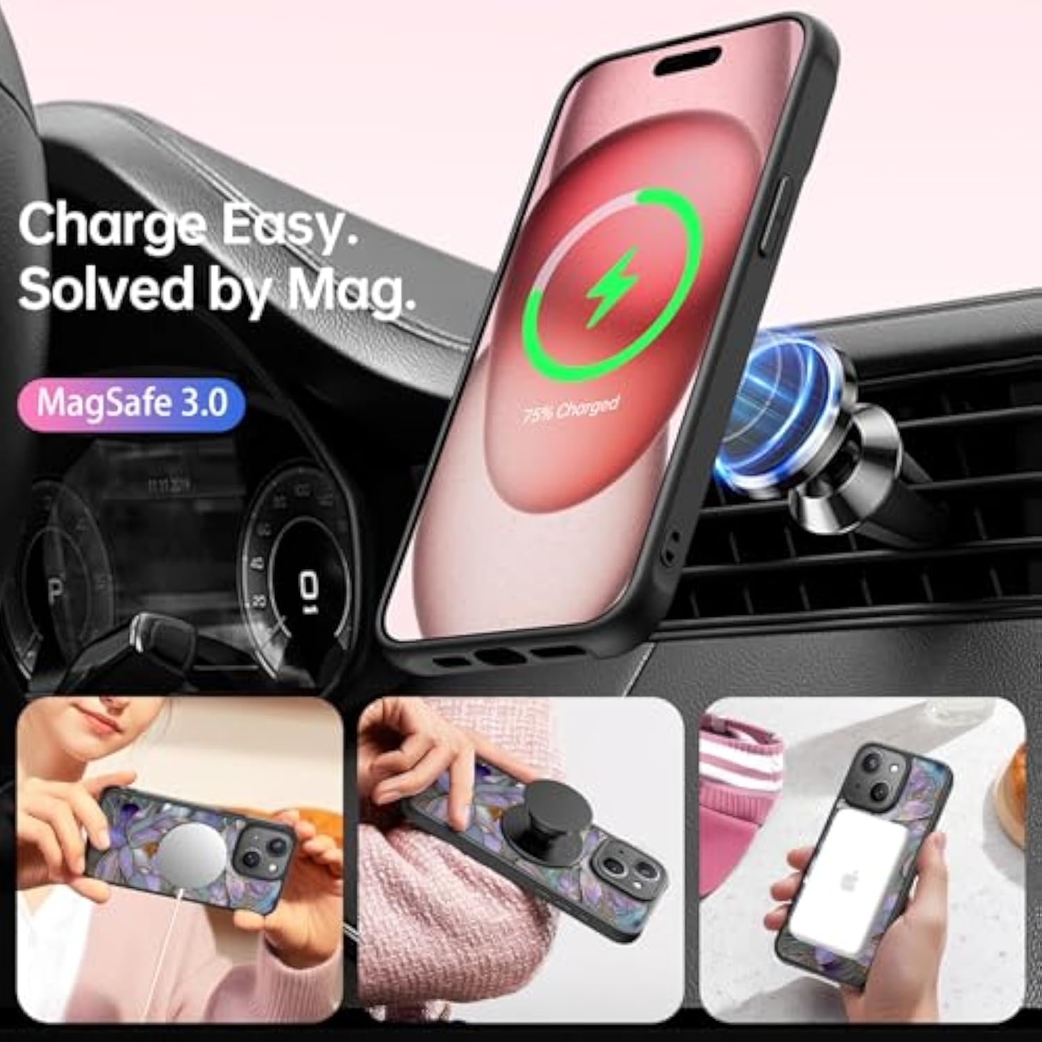 For Iphone 14 Case Military-Grade Protection & Wireless Charging - Trendy Floral Design For Women Girls, Non-Slip Matte Phone Cover With Shockproof Corners - Dreamy Lotus