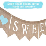 Sweet Baby Boy Banner - Rustic Boy Baby Shower Gender Reveal Burlap Banners Decorations With Light Blue Love For Gender Reveal Party Photo Decoration, Pre-Strung Baby Shower Banners