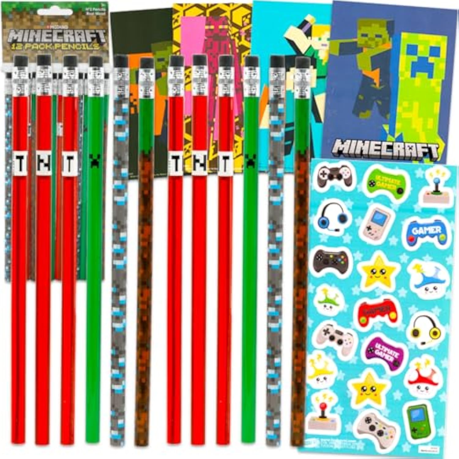 Ultimate Party Favors Set - Bundle With 24 Pencils And 24 Mini Posters Featuring Creepers, Zombies, More Plus Stickers | Birthday Party Supplies