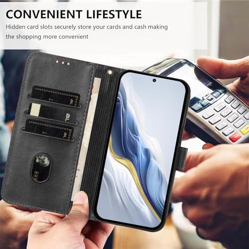 for Galaxy A17 5G Phone Case Wallet, Flip Leather TPU Cover with Card Holder Wrist Strap for  A17 Phone (Black)