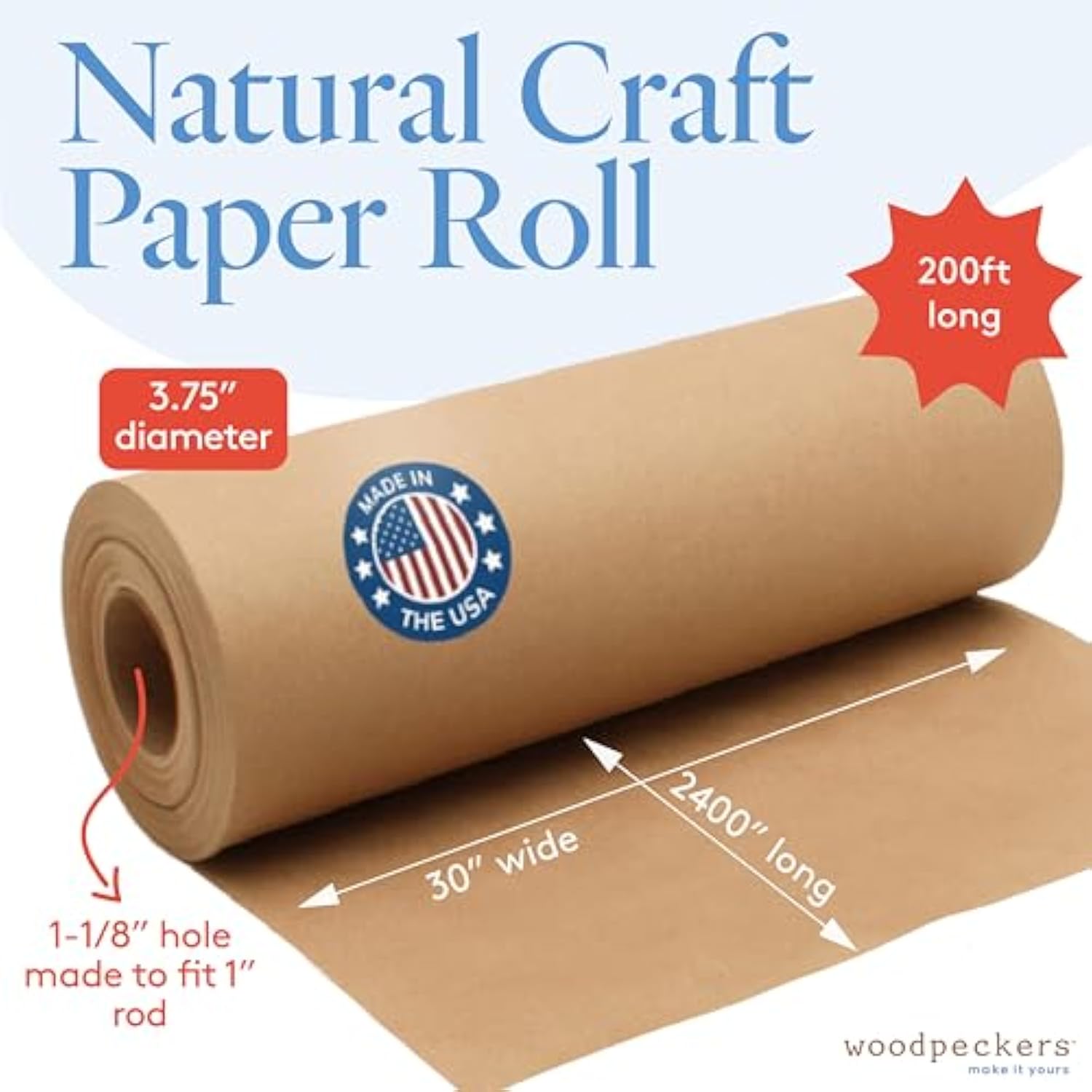 Brown Kraft Paper Roll 30 Inch Wide, 2400 Inch Long, 1 Roll, Jumbo Roll For Eco Friendly Christmas Gift Wrapping Paper And Packing Paper, By