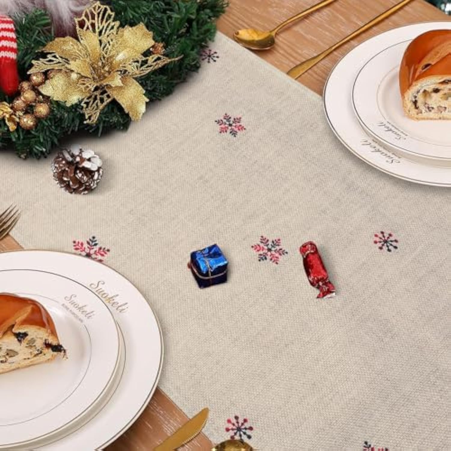 Buffalo Plaid Merry Christmas Trees Table Runner 13X72 Inch Snowflake Deer Seasonal Winter Holiday Kitchen Dining Table Decoration For Indoor Outdoor Home Party Decor