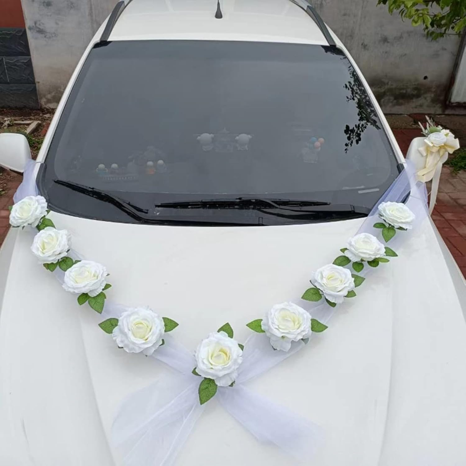 Artificial Flowers Bouquet Set Wedding Car Decoration Ribbon For Bridal Car, Christmas Decor