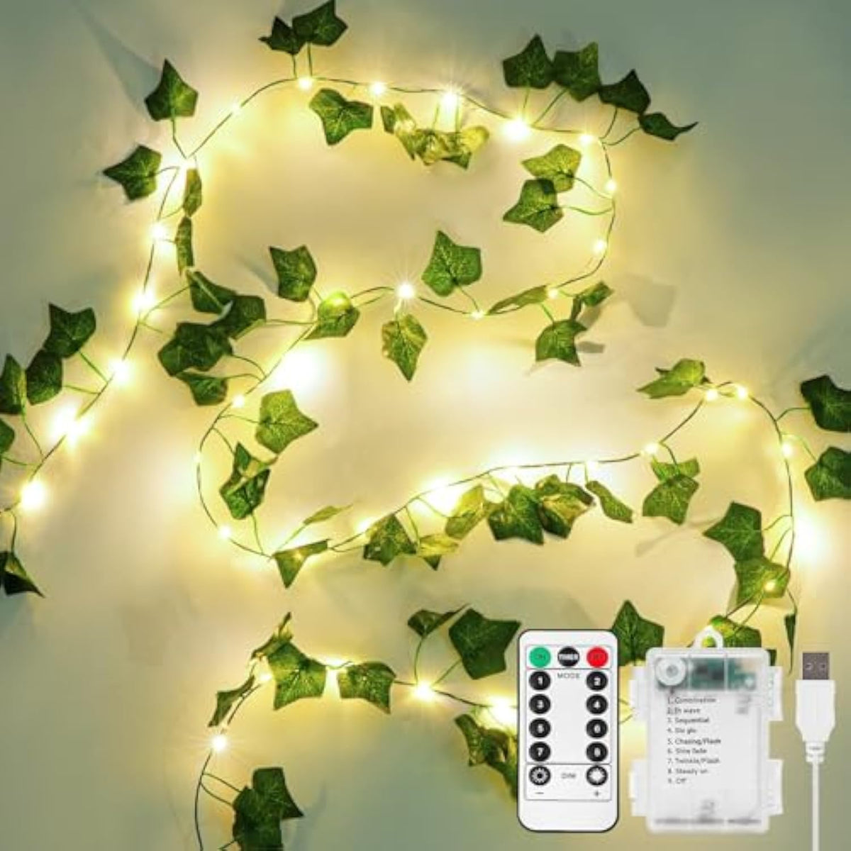 33Ft 100 Led Vine With Fairy Lights With Remote, Fake Vines String Lights Battery/Usb Operated, Ivy Garland, Leaf Lights For Bedroom Garden Party Wall Room Decor