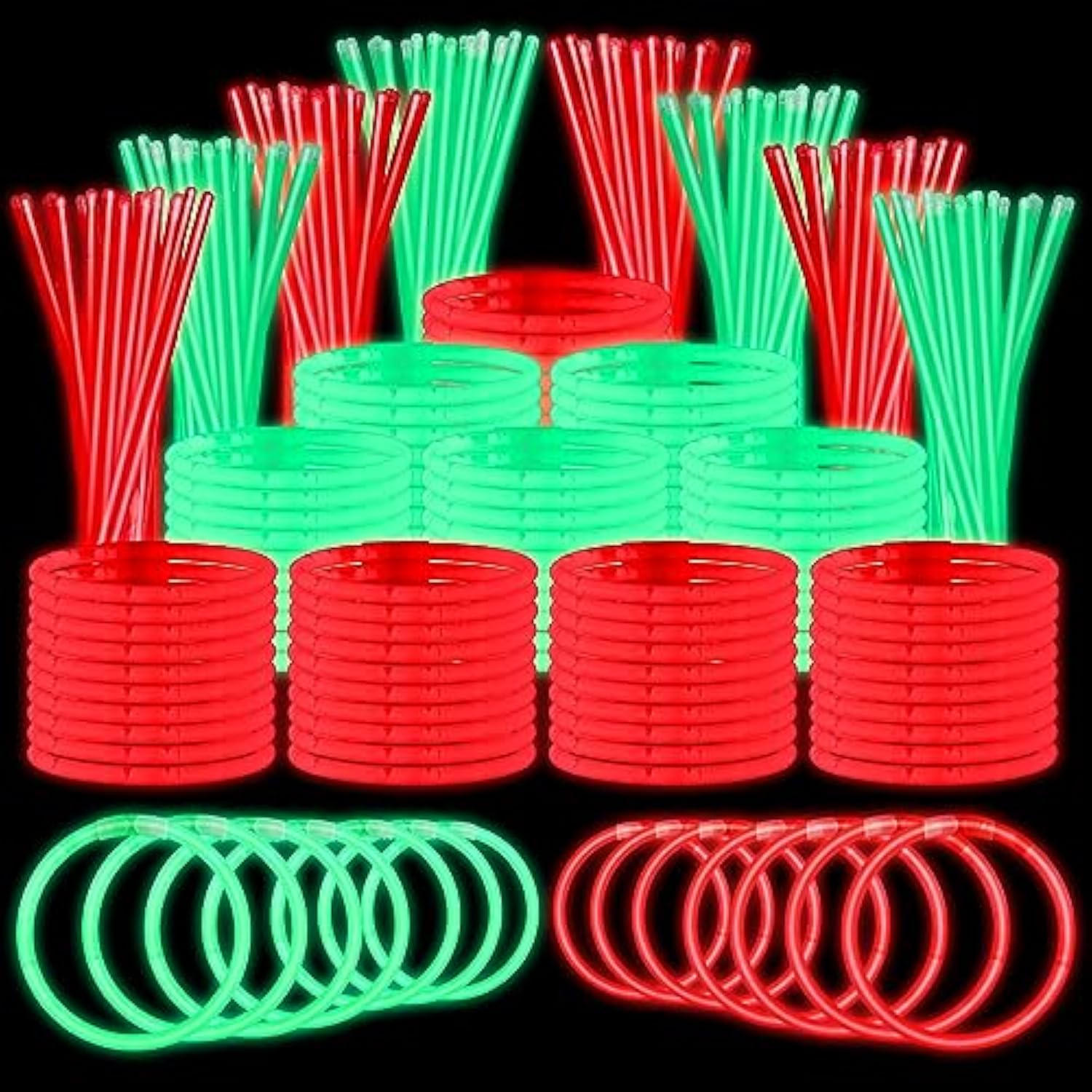 1000pcs Christmas Glow Sticks 8 Inch Red Green Light Up Party Favors Supplies