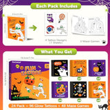 24 Pack Halloween Party Favors For Kids, 96 Pcs Luminous Tattoos & 48 Mazes Games For Halloween Goodie Bags Stuffers, Halloween Party Supplies Classroom Prizes Trick Or Treat For Kids