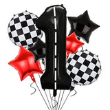 Race Car Birthday Balloon Set: Racetrack Number 1, Checkered & Star Balloons