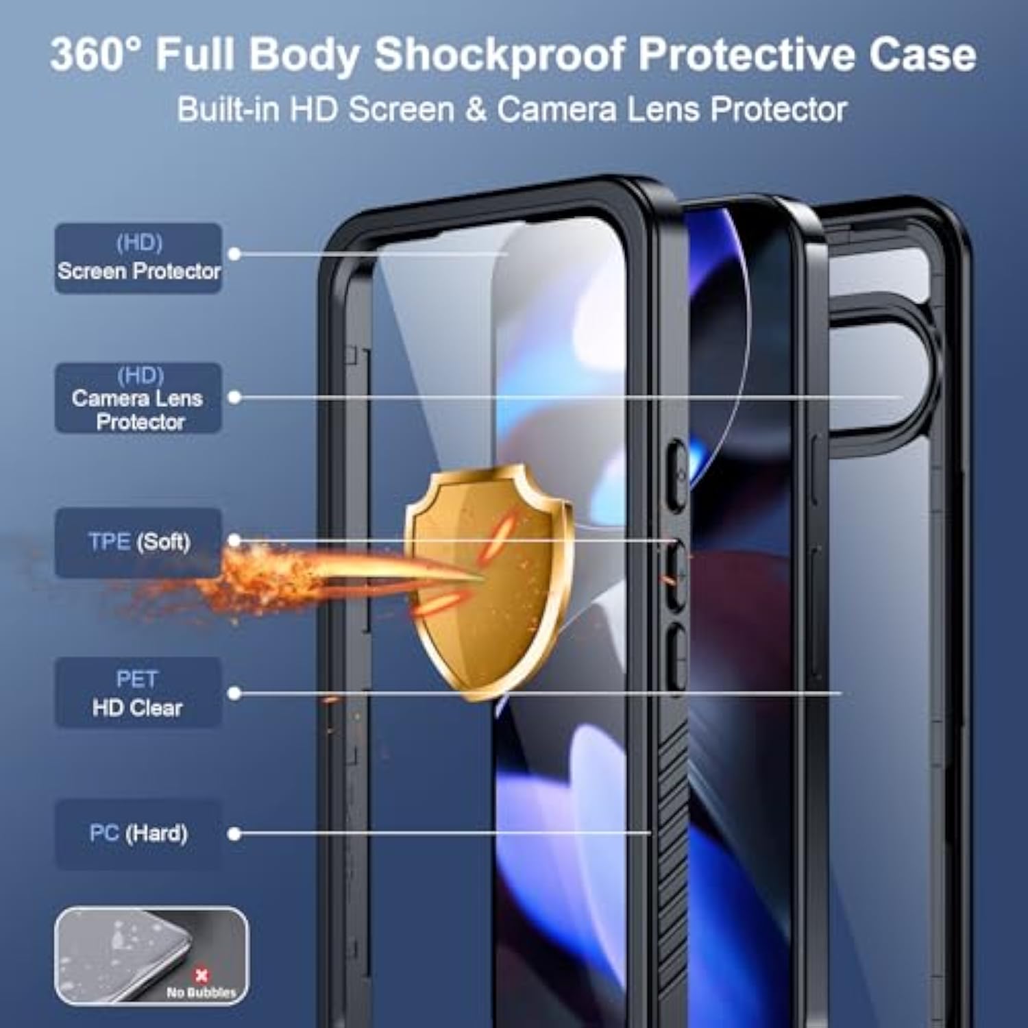 For Google Pixel 9 Case Waterproof Dustproof, Built-In Screen & Camera Lens Protector [Ip68 Underwater] [Military Grade Shockproof] Full Body Protection Phone Case, Black