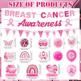 Breast Cancer Awareness Decorations, 33PCS Breast Cancer Awareness Month Party Banner Hanging Swirls Honeycomb Centerpieces Pompoms Balloons Decor Set, Pink Ribbon Party Supplies for Women
