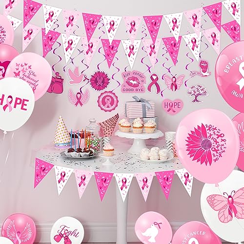 101 Pcs Breast Cancer Awareness Decoration Pink Ribbon Hanging Swirl