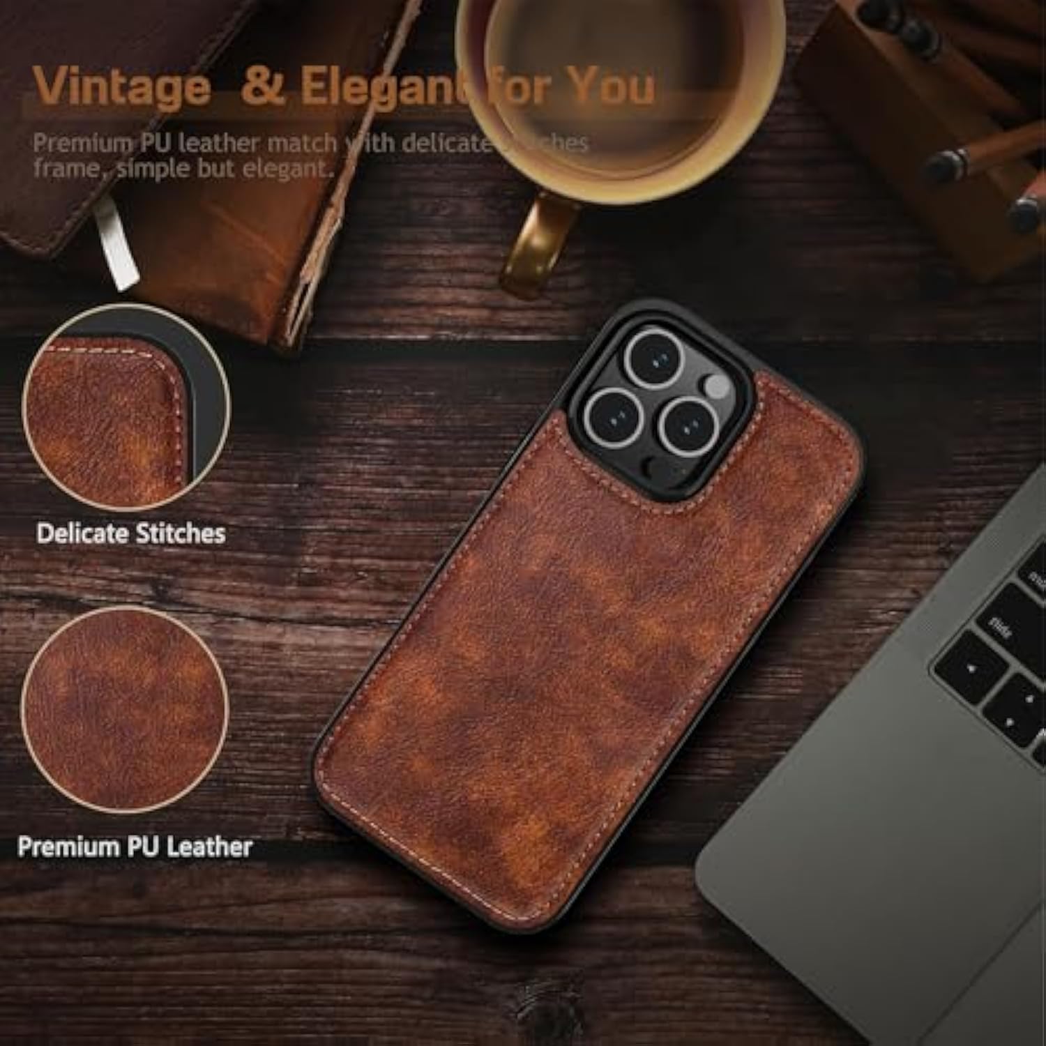 For Iphone 16 Pro Max Leather Case Compatible With Magsafe, Slim Luxury Pu Non-Slip Grip Rugged Bumper Shockproof Full Body Protective Cover Phone Cases For Iphone 16 Pro Max 6.9 Inch - Brown