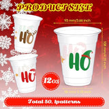 50 Pcs Christmas Cups 12 Oz Bulk Disposable Plastic Merry Xmas Cups Ho Ho Ho Christmas Party Drinking Beverage Cups For Winter Holiday Christmas Party Decoration Tableware Supplies