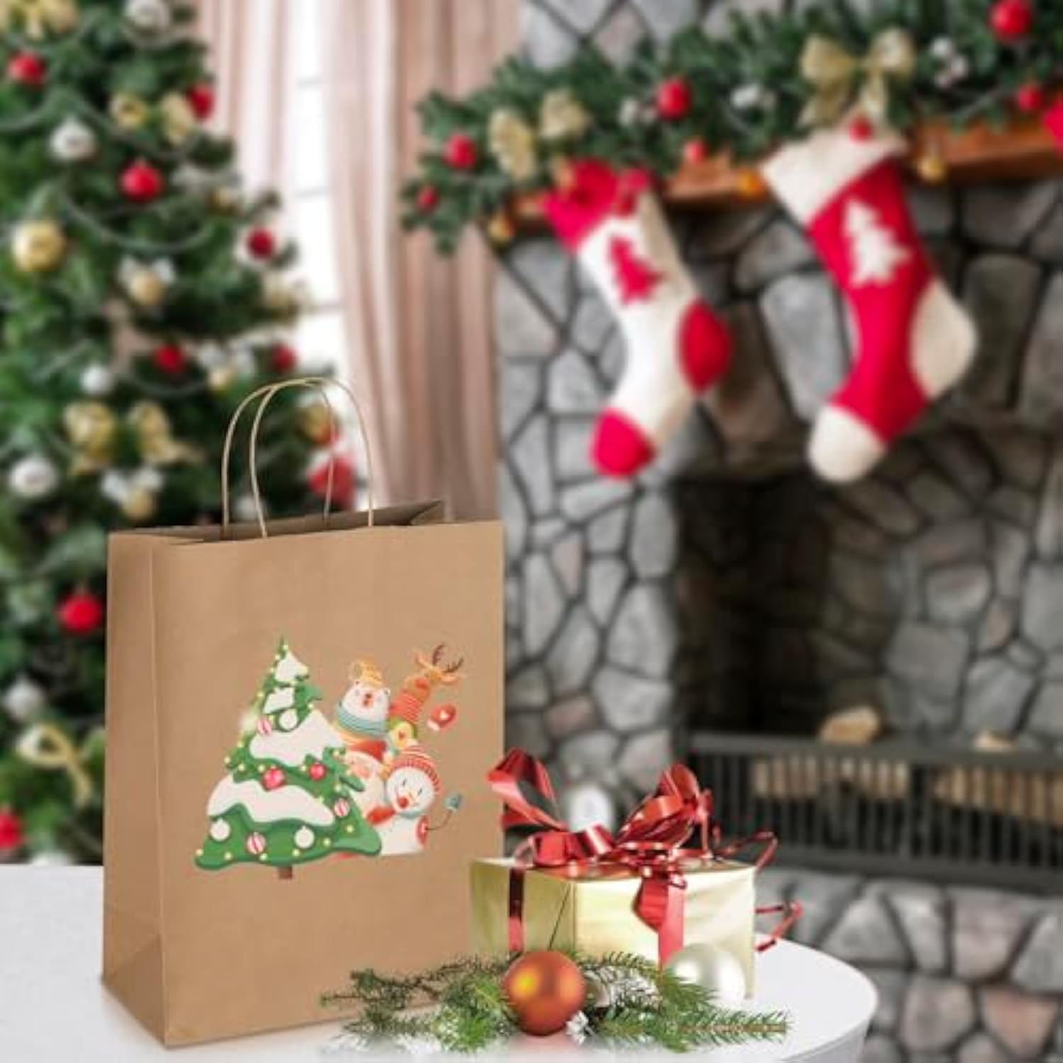 50 Pack 10X5X13 Plain Natural Brown Kraft Paper Bags With Handles Bulk For Birthday Party Favors Grocery Retail Shopping Business Goody Recycled Craft Gift Bags (Large Size, 50 Count)