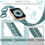 6 Pack Slim Floral Engraved Bands Compatible With Apple Watch Band 40Mm 41Mm 42Mm 38Mm 44Mm 45Mm 46Mm 49Mm For Women,Cute Silicone Sport Strap For Iwatch Series 10 Ultra 9 8 7 6 5 4 3 2 1 Se