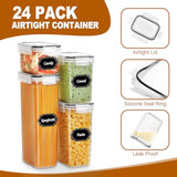 24 Pcs Airtight Food Storage Containers With Lids, Kitchen Pantry Organization And Storage Containers, Plastic Canisters For Flour, Sugar, Cereal And Dry Food, Bpa Free, 40 Labels & Marker