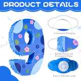 16 Inch Blue Pinata Set With Hawaii Pattern Number 8 Piñata, Blindfold, Stick And Confetti For Boys Girls 8Th Birthday Party Decorations (8-Hawaii Pattern Piñata)