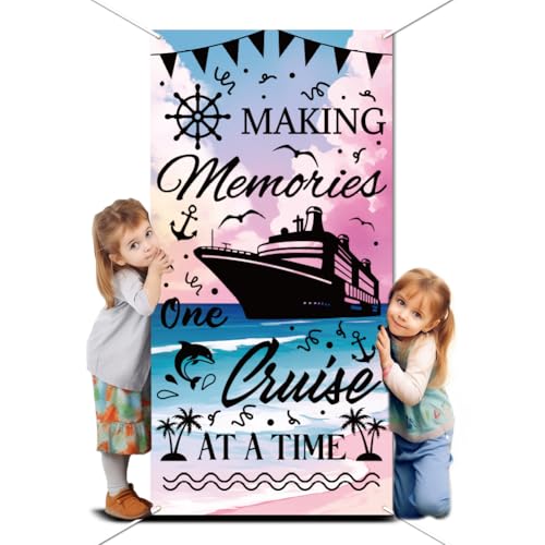 Cruise Ship Background Photo Door Banner for Party Decor, 5.9x2.9ft Ocean Travel Ship Deck Theme Photo Door Backdrop Props Decor Large Fabric Fun Travel Backdrop Birthday Party Supplies