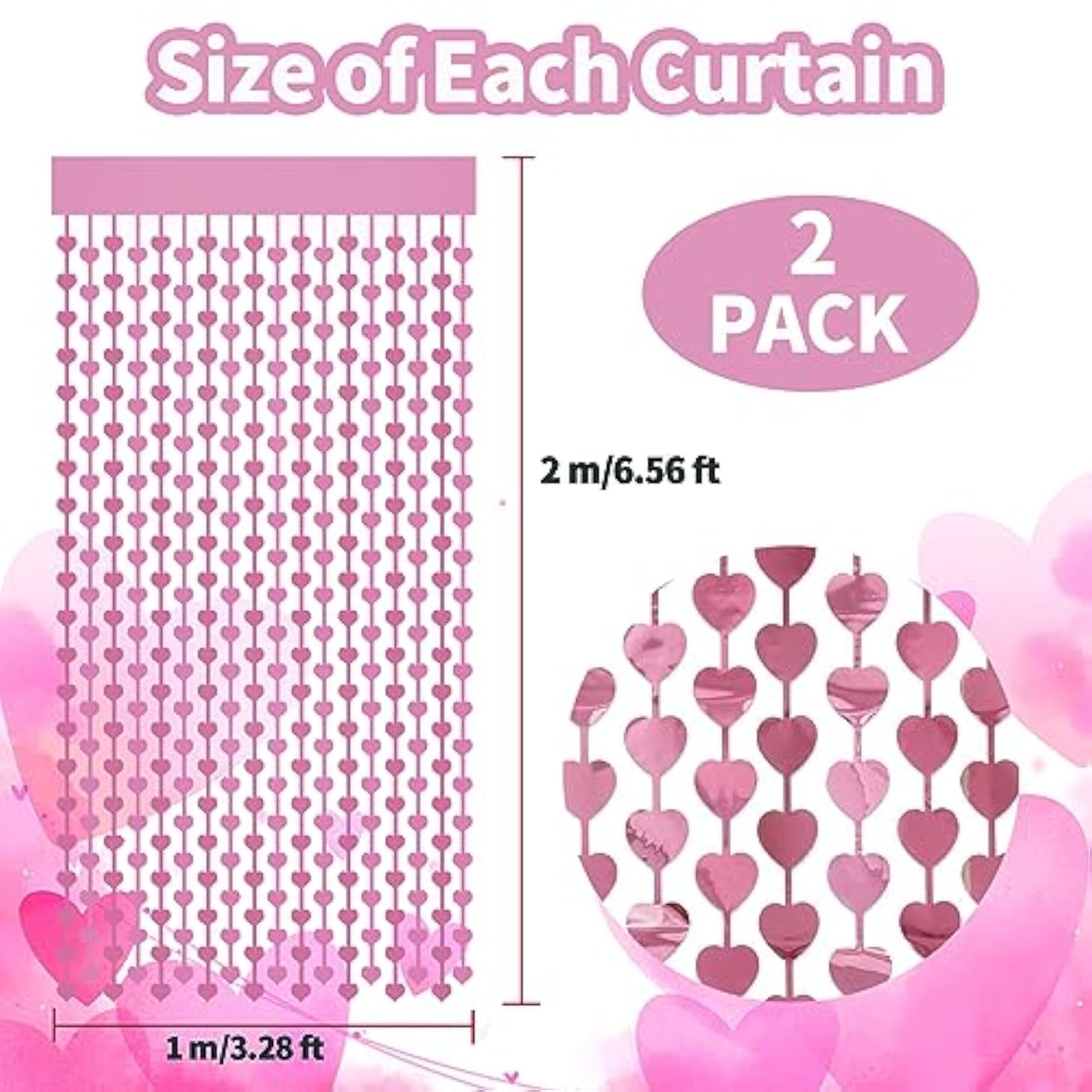 2 Pack 3.2Ft X 6.6Ft Valentine'S Day Metallic Foil Fringe Curtain, Rose Gold Heart Shape Tinsel Curtains Streamers Photo Props Backdrop For Valentine'S Day Engagement Wedding Party Decorations…