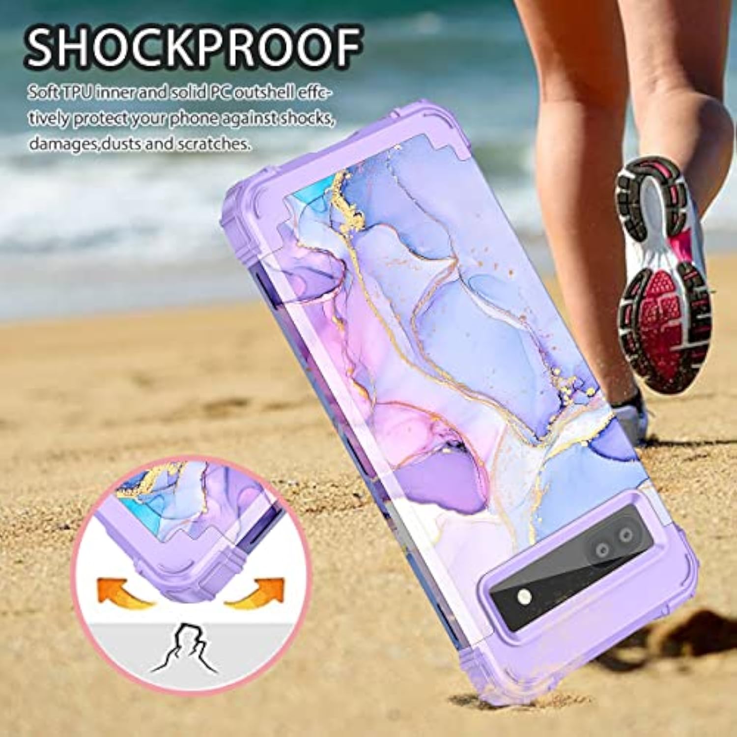 Google Pixel 6A Plastic+Silicone Rubber Hybrid 3 in 1 Drop Protective Case