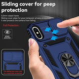 For Iphone Xs Max Case With Camera Lens Cover Hd Screen Protector, Dual Layer Military Grade Drop Protection Magnetic Ring Holder Kickstand Protective Phone Case For Iphone Xs Max 6.5 Inch (Navy Blue)