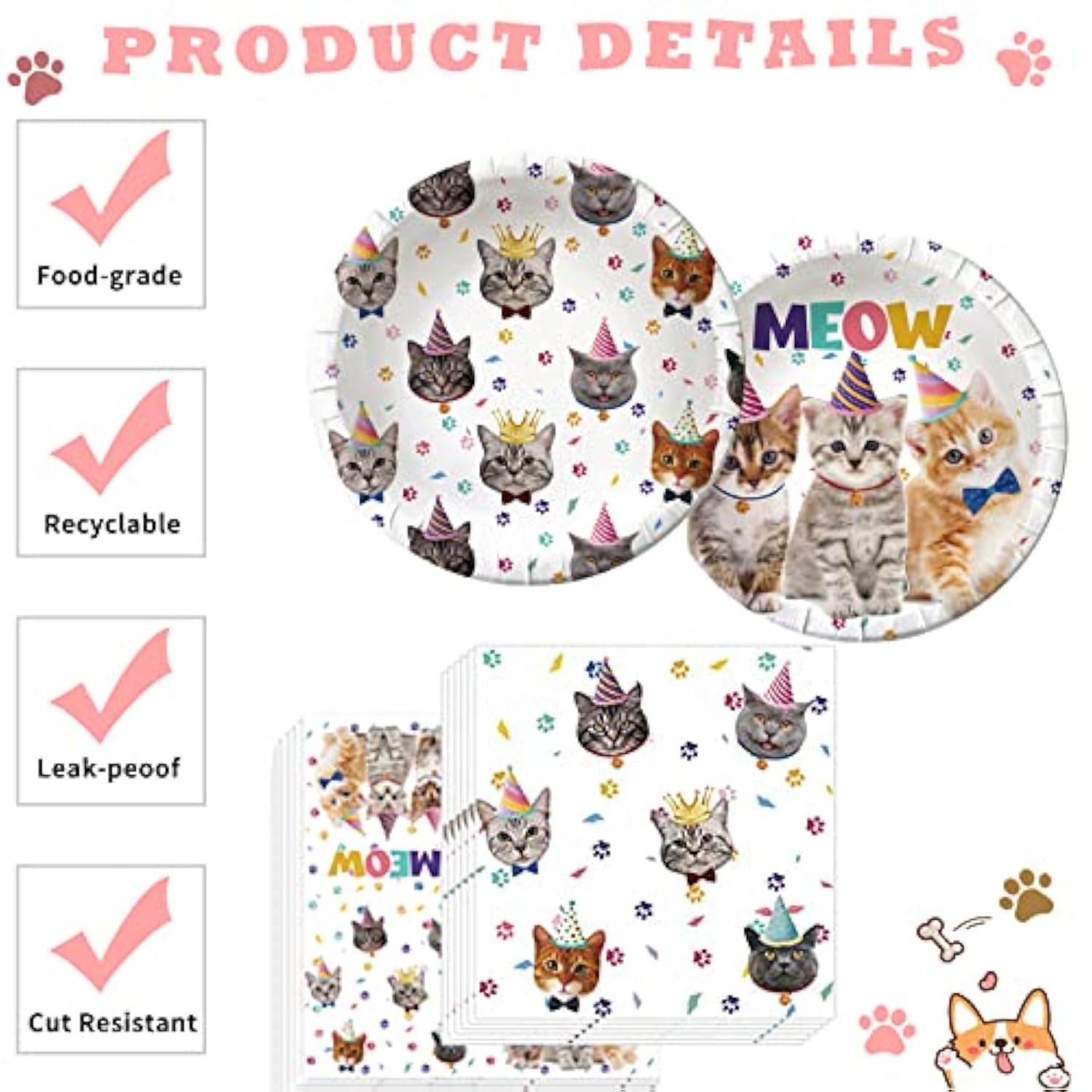 Cat Birthday Party Kit: 137-Piece Set for 20 Guests