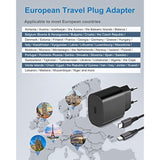 European Travel Plug Adapter, 2Pack 25W Type C Super Fast Charger Block Usb C International Power Adapter Us To Europe Eu For Iphone 16E/16/15 Pro Max/Plus, Ipad, Samsung, Android With 6Ft Usb C Cable