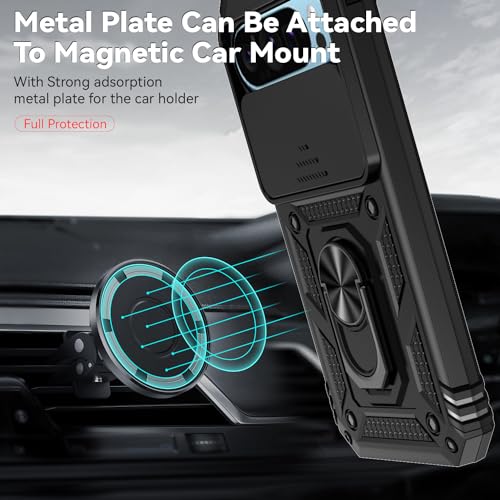 For Google Pixel 9 / Pixel 9 Pro Case With Slide Camera Cover Hd Screen Protector [Military Grade Drop Tested] Magnetic Ring Holder Kickstand Protective Phone Case For Google Pixel 9/9 Pro, Black