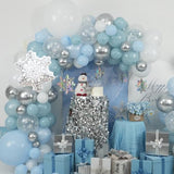 Blue Snowflakes Balloon Arch Kit 130Pcs Dusty Blue White Silver Christmas Balloon Garland Kit with Snowflakes Foil Balloons Xmas Winter Onederland Ice Theme Snow New Year Holiday Party Decorations