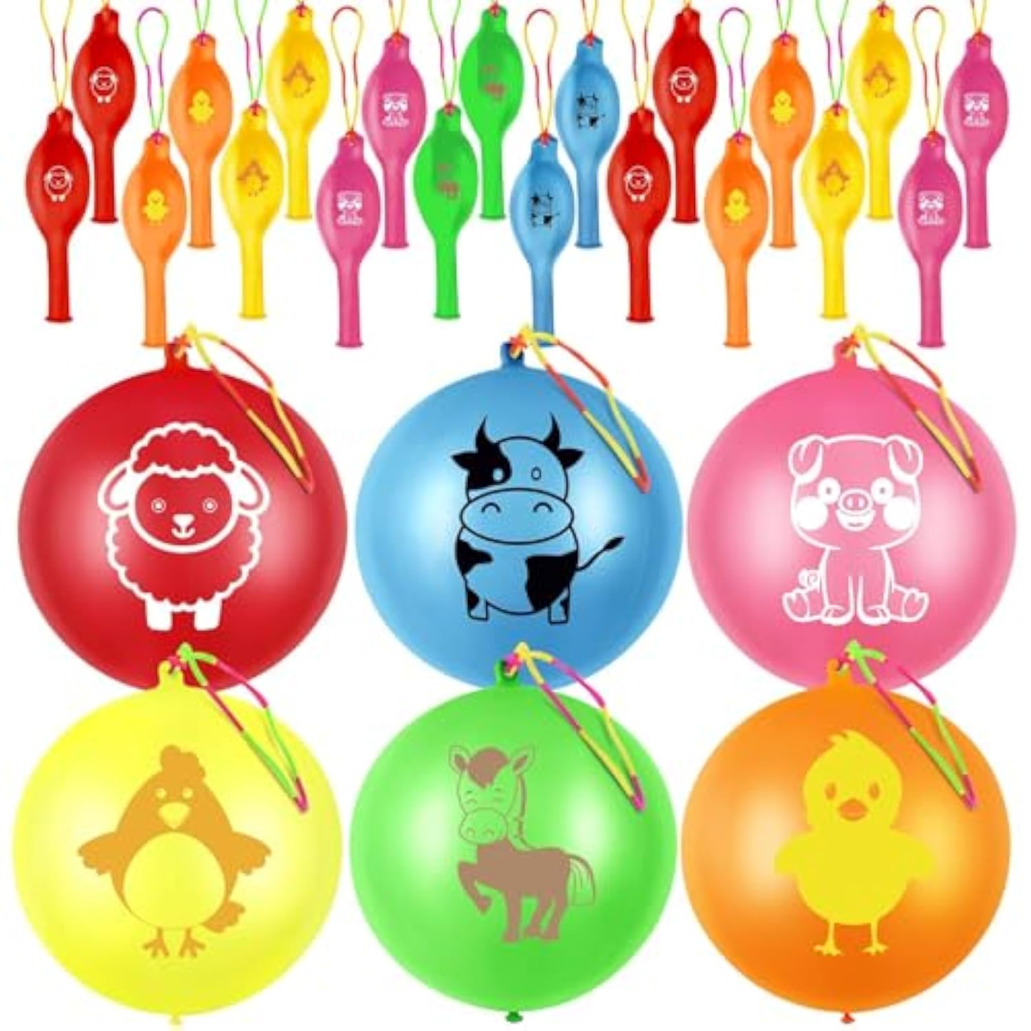 36 Pcs Farm Animals Punch Balloons With Rubber Band Handle Heavy Duty Farm Animals Themed For Kids Party Favors