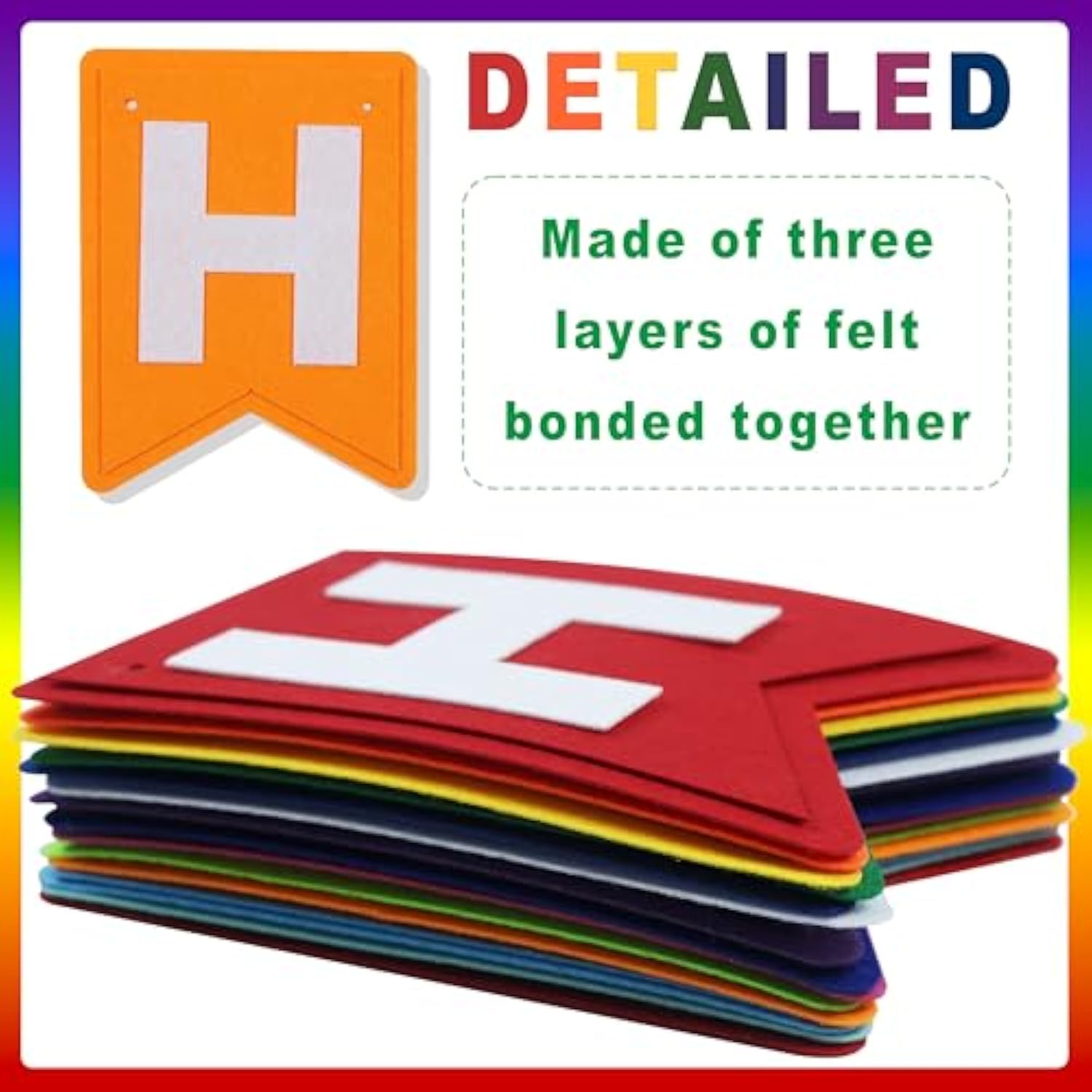 Pre-Strung Felt Happy Birthday Banner, Rainbow Theme Birthday Party Decoration Kit, Felt Pennant Banner Flag, Pompom Garland, Wool Tassel Garland, Red, Yellow, Blue And Orange Balloons,Reusable