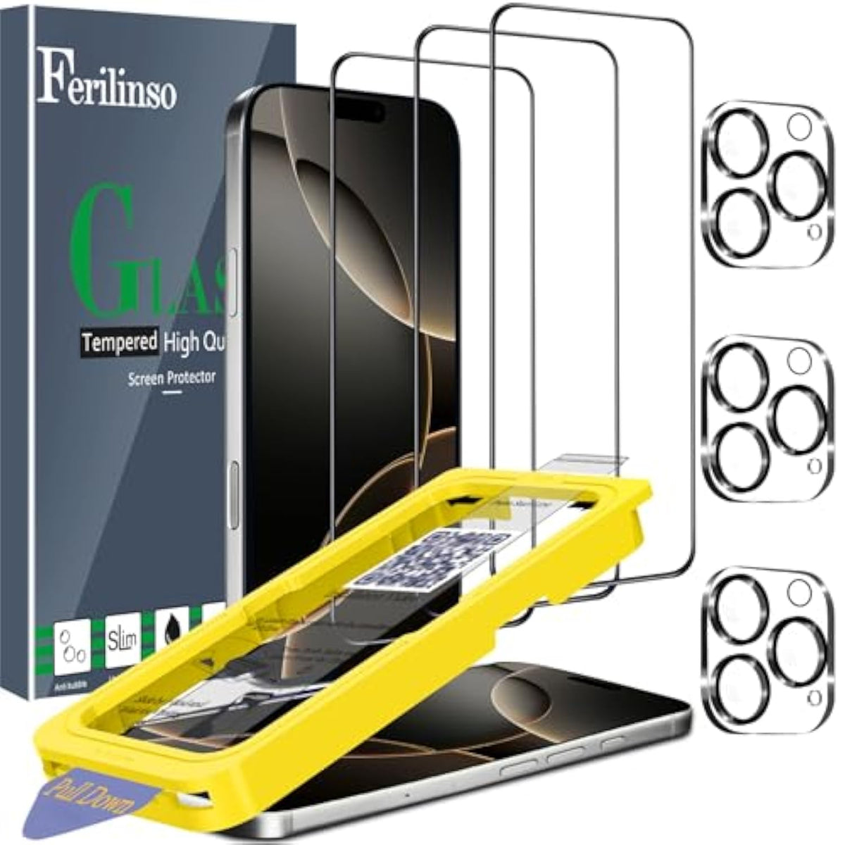 3-Pack Tempered Glass Screen and Camera Lens Protector for iPhone 16 Pro Max