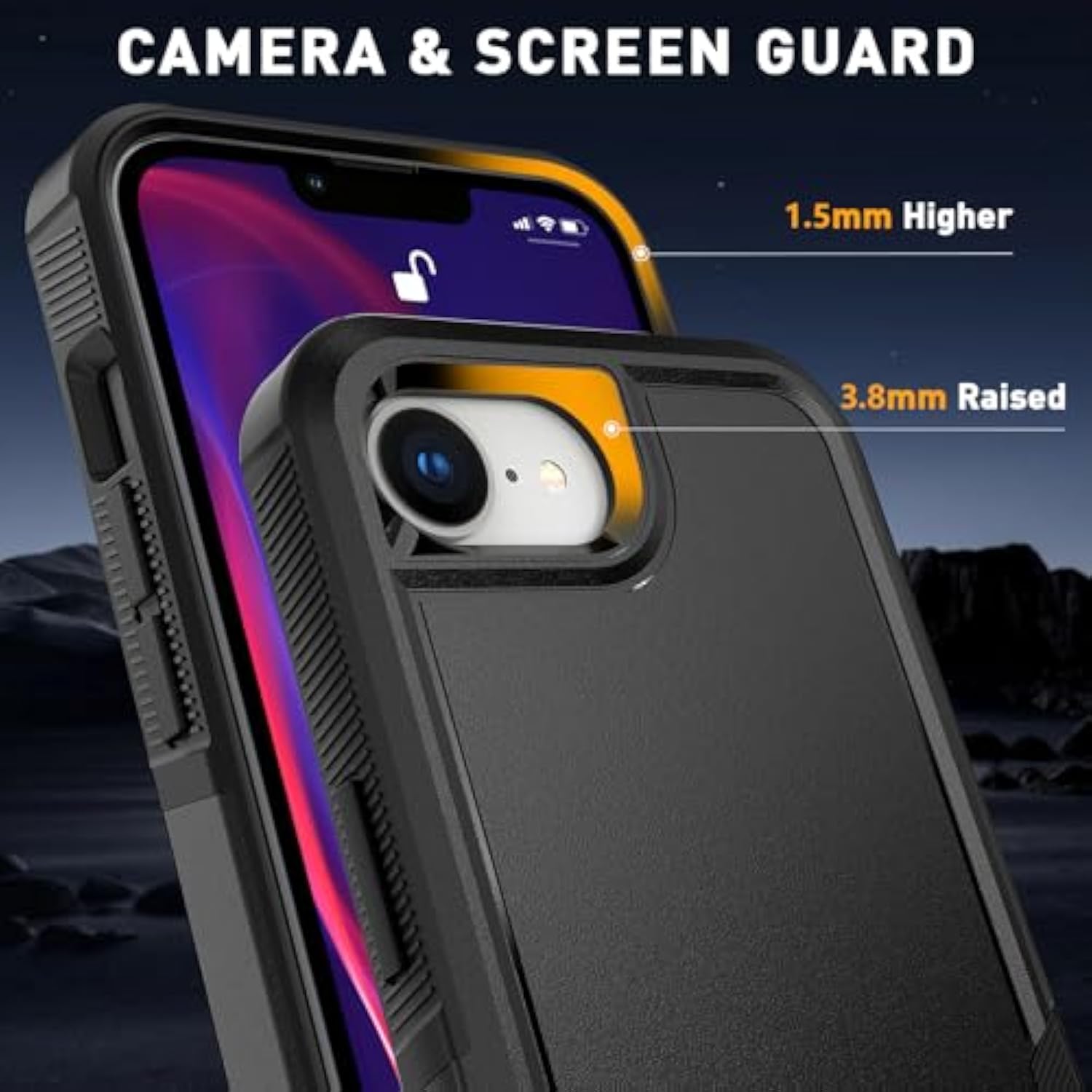 For Iphone 16E Case With Hd Screen Protector, 10 Ft Grade Drop Protection, Anti-Slip Phone Case, Black