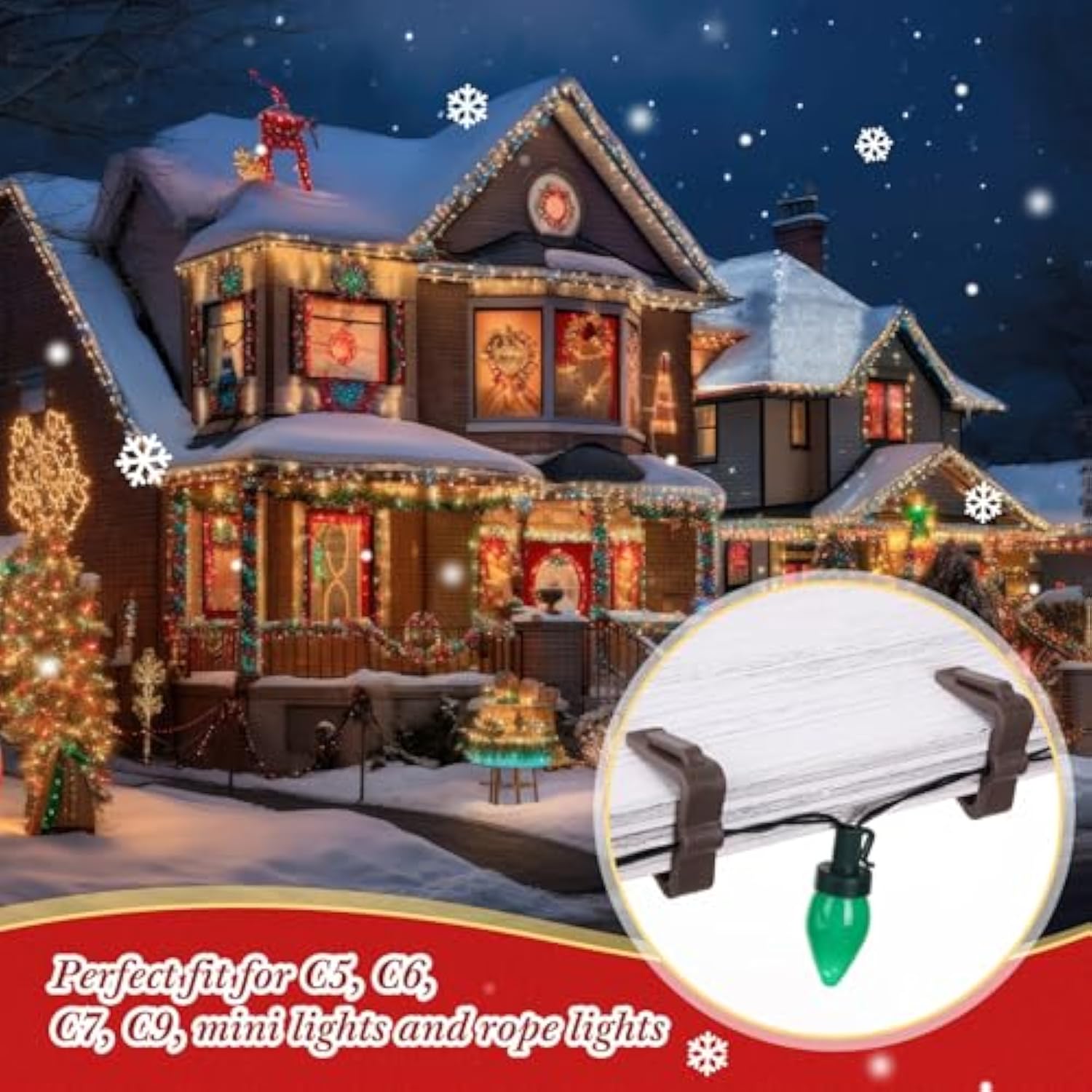 120 Pcs Christmas Light Clips With Clear Plastic Case Box Outdoor 1 5/8 Inch Gutter Fascia Boards Clips Hanger Plastic String Light Hooks For Outside Roof Gutter Fence Eave (Brown)