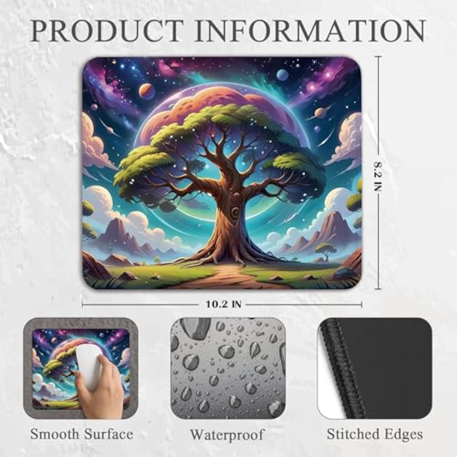 Tree Of Life Gaming Mouse Pad, Galaxy Space Universe Gifts For Office Desk Decor Accessories, Waterproof Non-Slip Rubber Base Cool Mousepad For Wireless Mouse 7.9X9.5 Inch