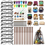 72 Pcs Wizard Party Favors Birthday Decorations With Mini Notebook Black Glasses Pencil Stamp Sticker Gift Bag For Kids Wizard Magical Goody Bag Stuffer Classroom Prize Supplies (Wand)