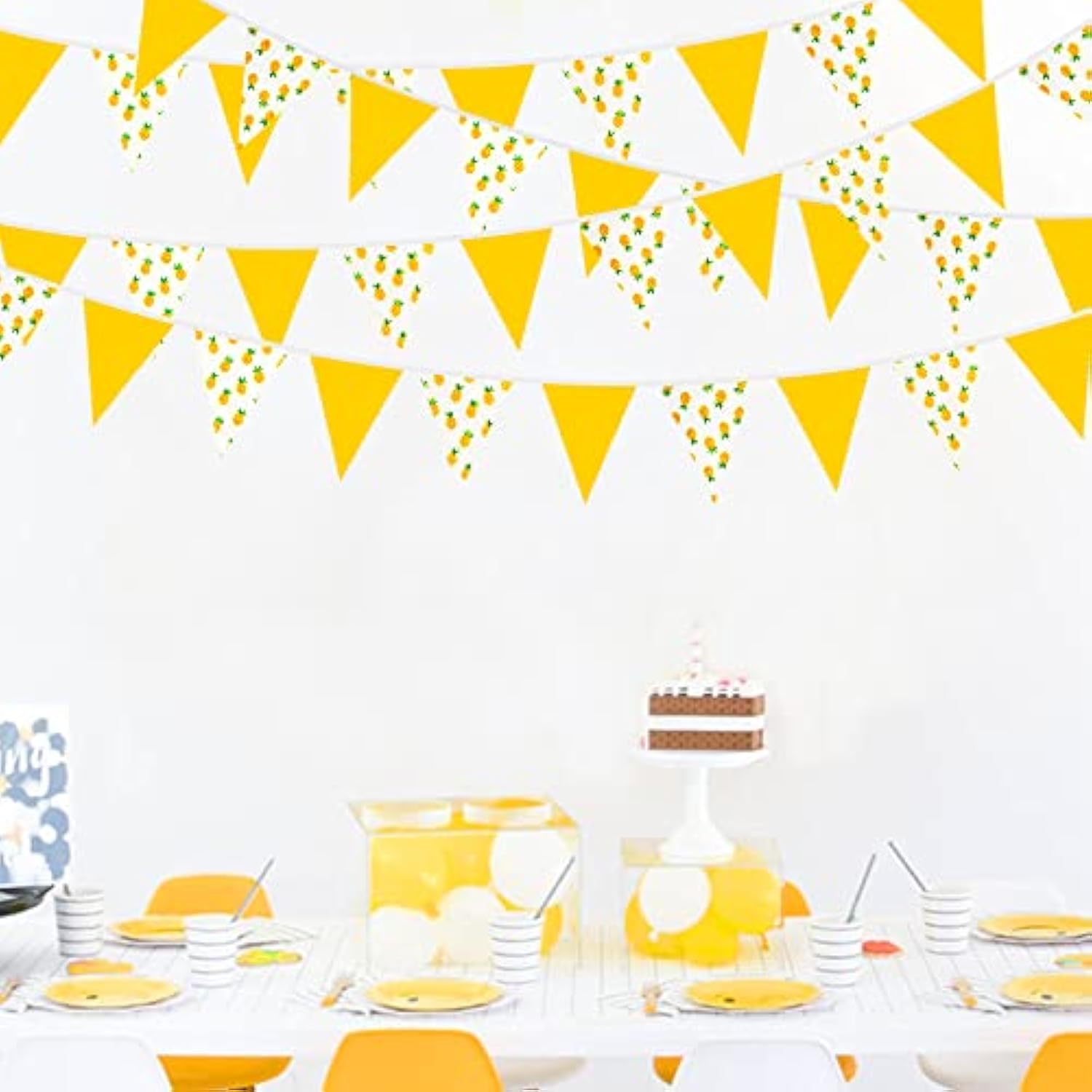 32Ft Yellow White Pineapple Pennant Banner Fabric Triangle Flag Buntin