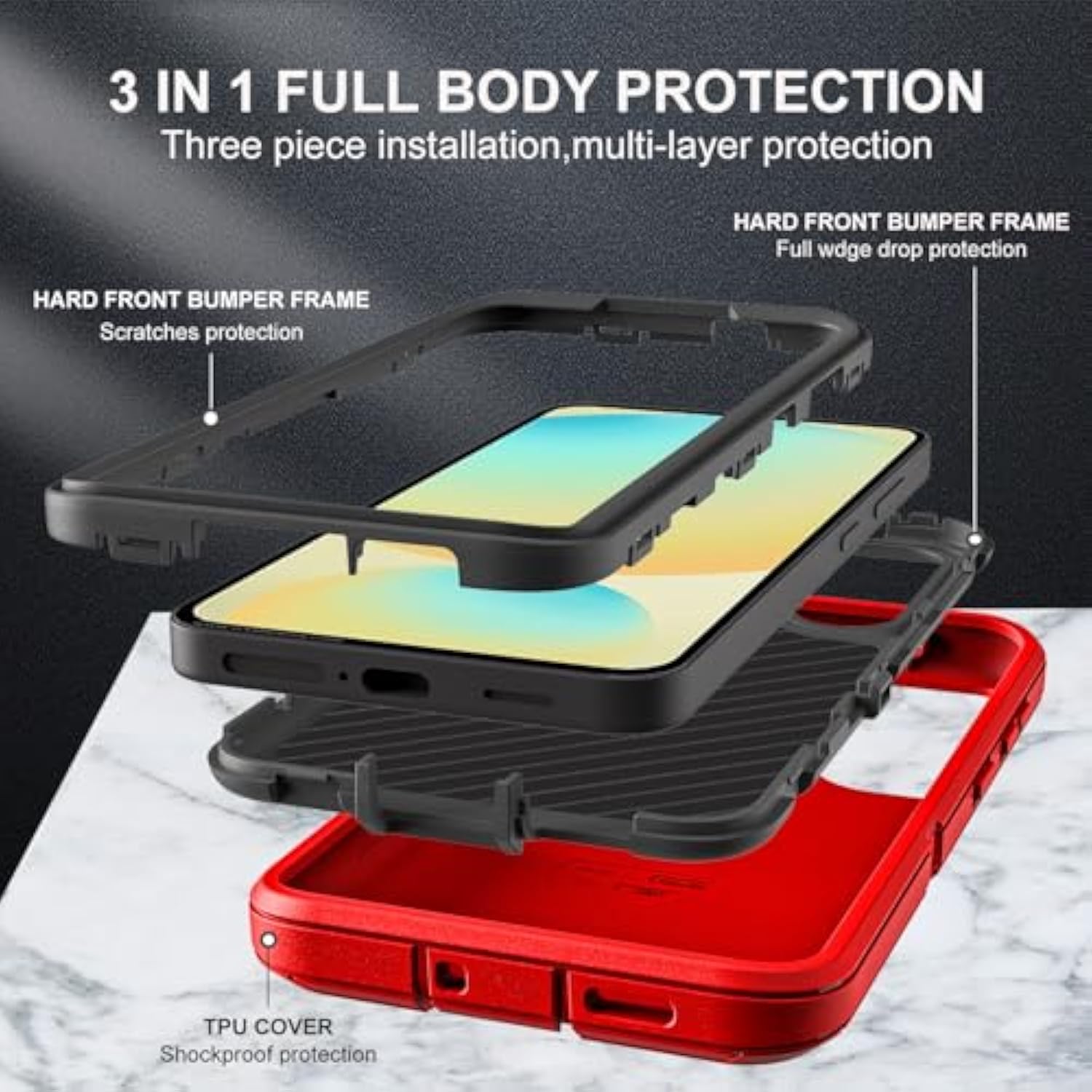 For Samsung Galaxy S24 Fe Case, Military Grade 3 In 1 Heavy Duty Shockproof/Drop Proof/Dust Proof Case With 2Pcs Tempered Glass Screen Protector (Red/Black)