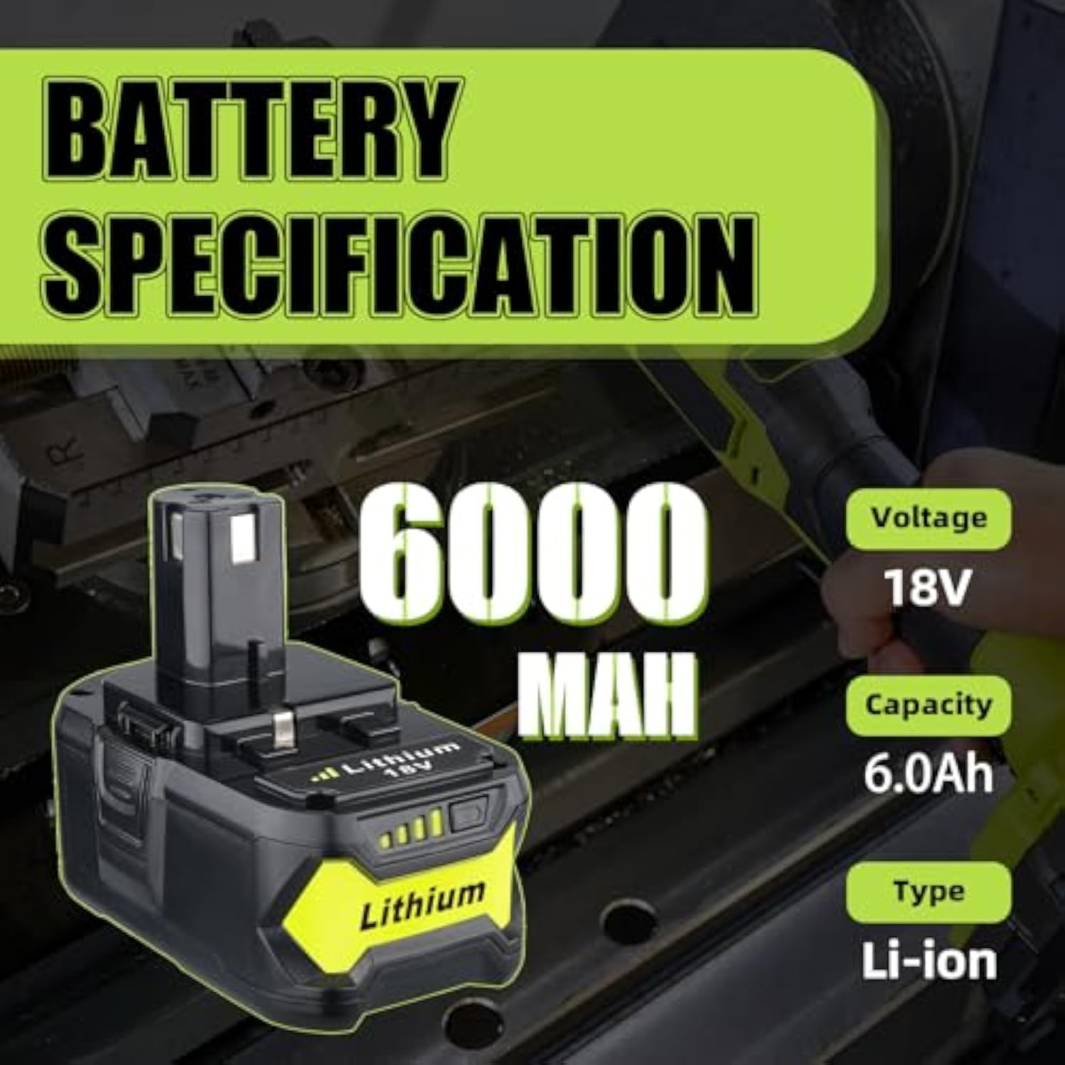 2Pack 6.0Ah Repacement For Ryobi 18V Battery With P117 Charger Compatible With Ryobi Battery 18V P102 P103 P104 P105 P107 P108 P109 Battery & Charger Kit