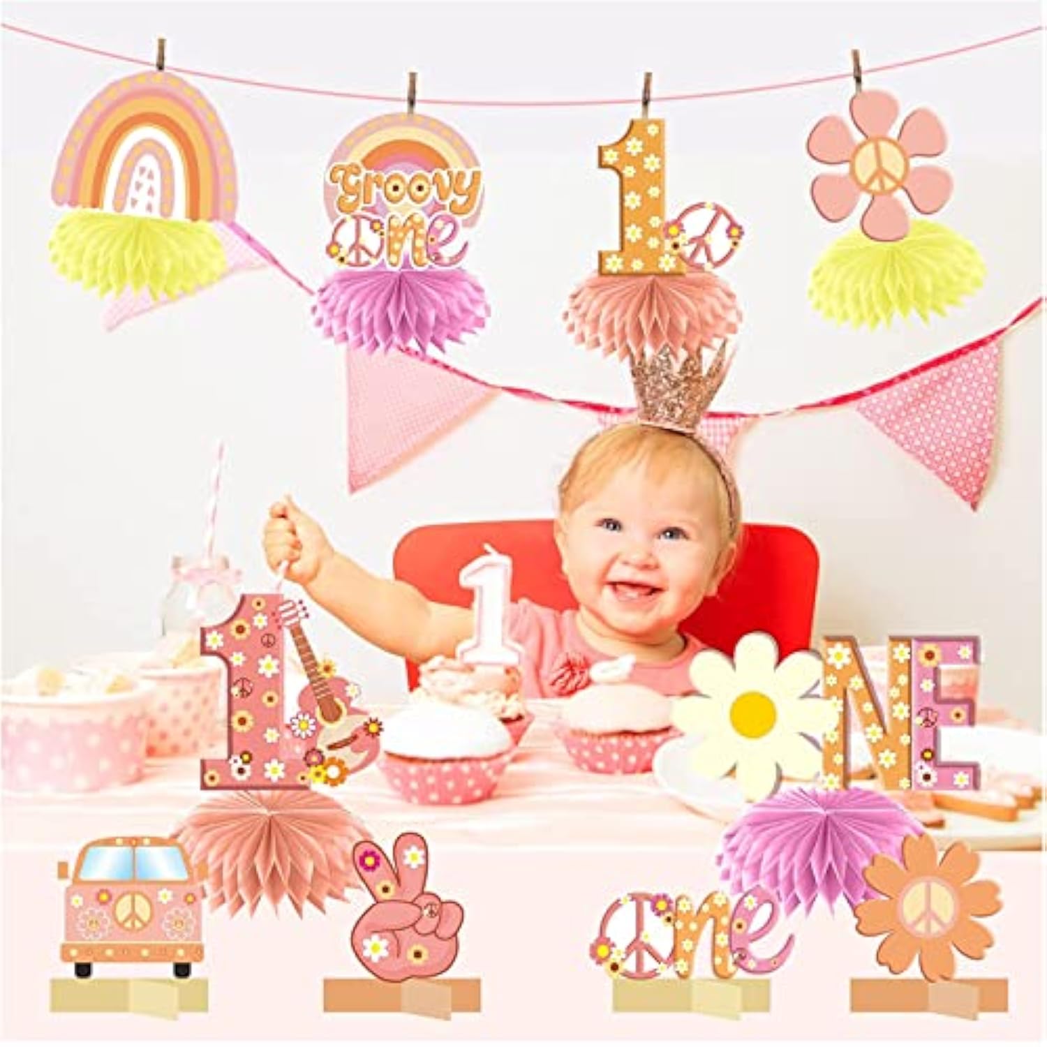 10Pcs Boho Groovy 1St Birthday Decorations Honeycomb Centerpieces For