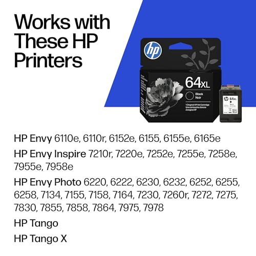 64Xl Black High-Yield Ink Cartridge | Works With Envy Inspire 7250E, 7950E; Envy Photo 6200, 7100, 7200, 7800, 7900; Tango Series | Eligible For Instant Ink | N9J92An