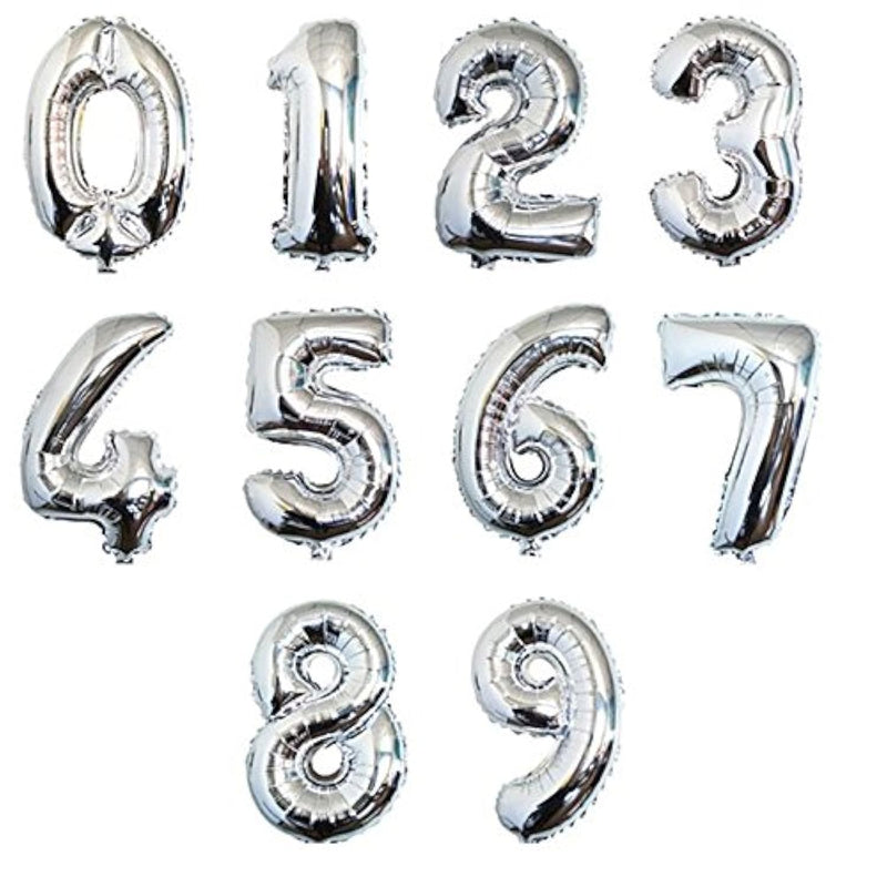 16" Silver 0-9 Number Balloons Foil Balloons Mylar Balloons For Party