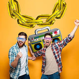 20 Packs Inflatable Radio Boombox Inflatable Mobile Phone Inflatable Microphone 16 Inch Gold Foil Chain Balloons For 80S 90S Rappers Hip Hop Costume Party Decorations