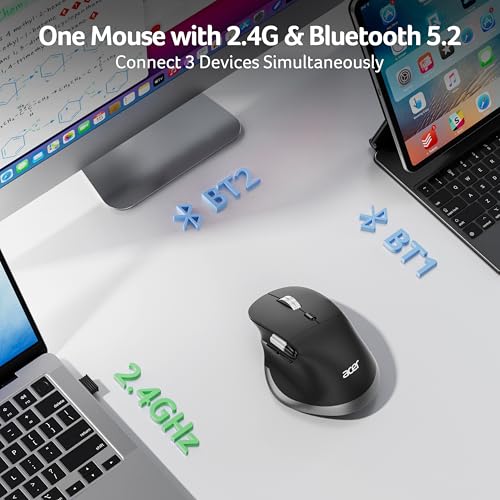 Ergonomic Mouse Wireless Rechargeable With Side Scroll (Bt5.2+2.4Ghz), Bluetooth Computer Mouse For Laptop, Medium To Large Sized Hands, Office Usb Mice, 8 Buttons, 4800 Dpi For Pc, Desktop