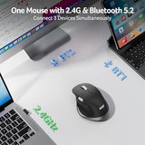 Ergonomic Mouse Wireless Rechargeable With Side Scroll (Bt5.2+2.4Ghz), Bluetooth Computer Mouse For Laptop, Medium To Large Sized Hands, Office Usb Mice, 8 Buttons, 4800 Dpi For Pc, Desktop