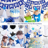 Birthday Decorations, Happy Birthday Banner With Honeycomb Balls, Star Hanging Swirl Streamer, Circle Dot Garland, Happy Birthday Party Decorations For Women Men Boys Girls (Blue & Silver)