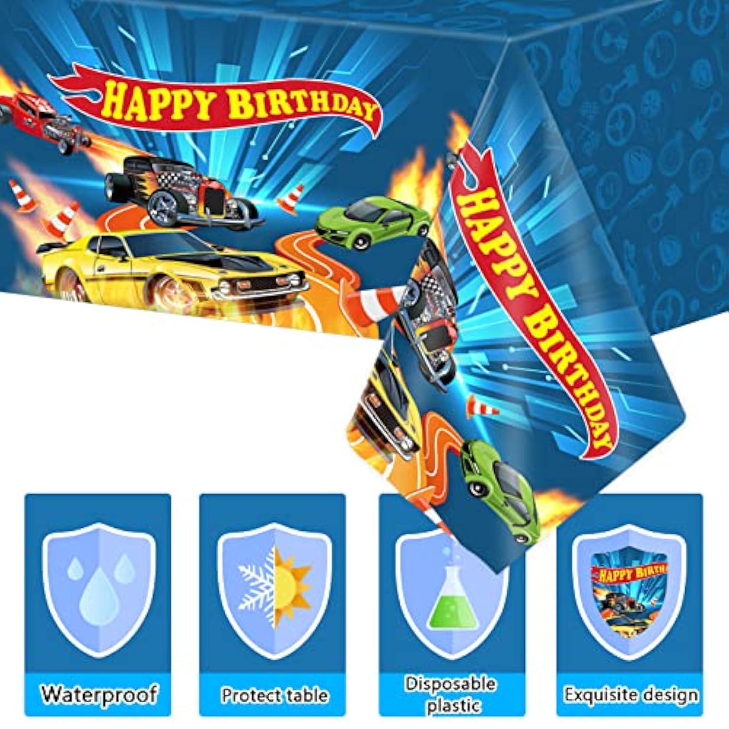 3Pieces Hot Car Themed Plastic Tablecloth Hot Race Car Birthday Party Plastic Table Covers For Kids Boys Racing Car Birthday Baby Shower Party Decorations Supplies 54X108Inch